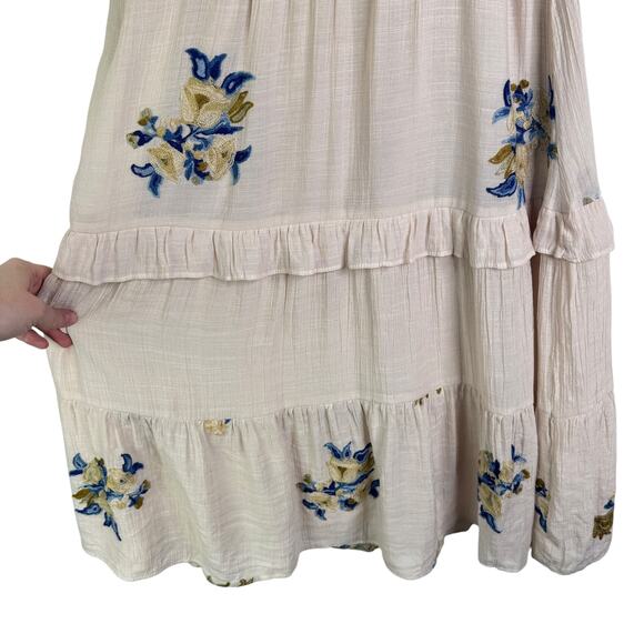 Figueroa & Flower Embroidered Tiered Midi Dress Flowy Floral Ruffle Large Tan L - Picture 9 of 15